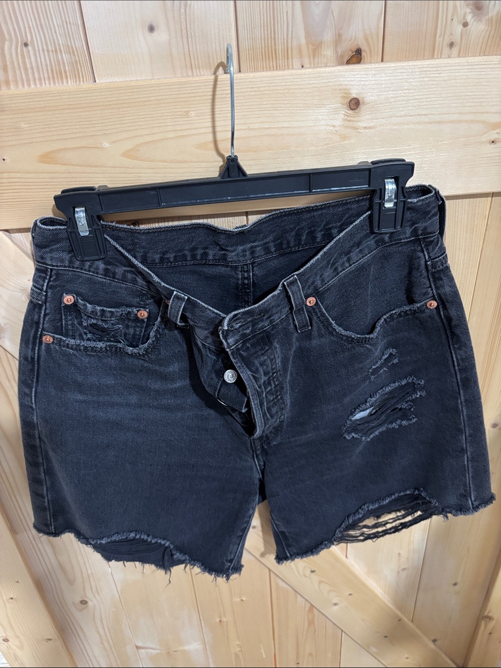 Levi’s 501 Washed Black Distressed Denim Jean Shorts for Women